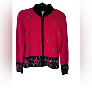Tiara International Christmas Collection Red Cardinal‎ Beaded Zip Front Size S